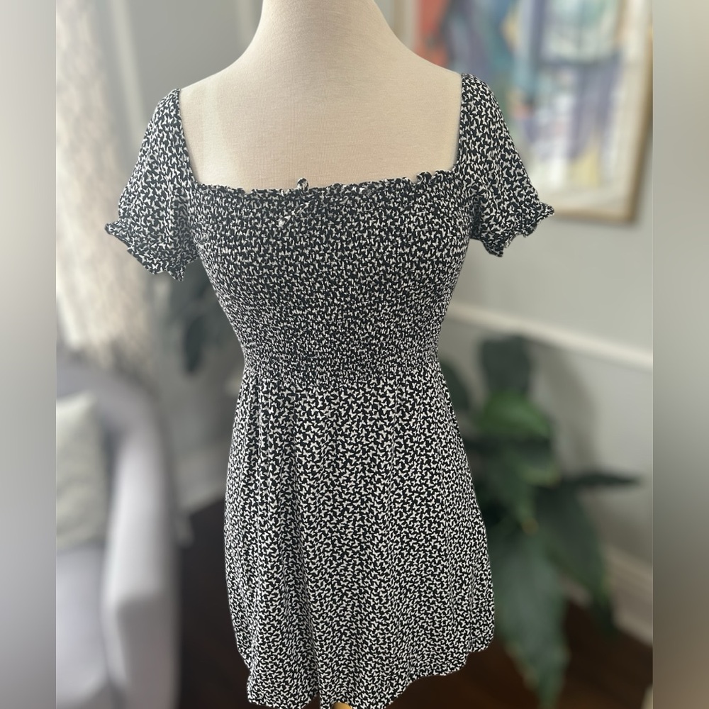 Black and White Butterfly Dress with Ruching
